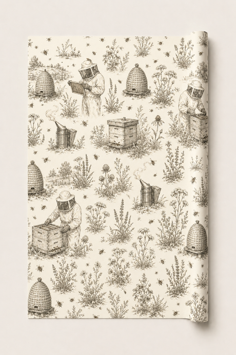 Rolled beekeeper wrapping paper suitable for gardeners, nature lovers and honey-themed gifts.