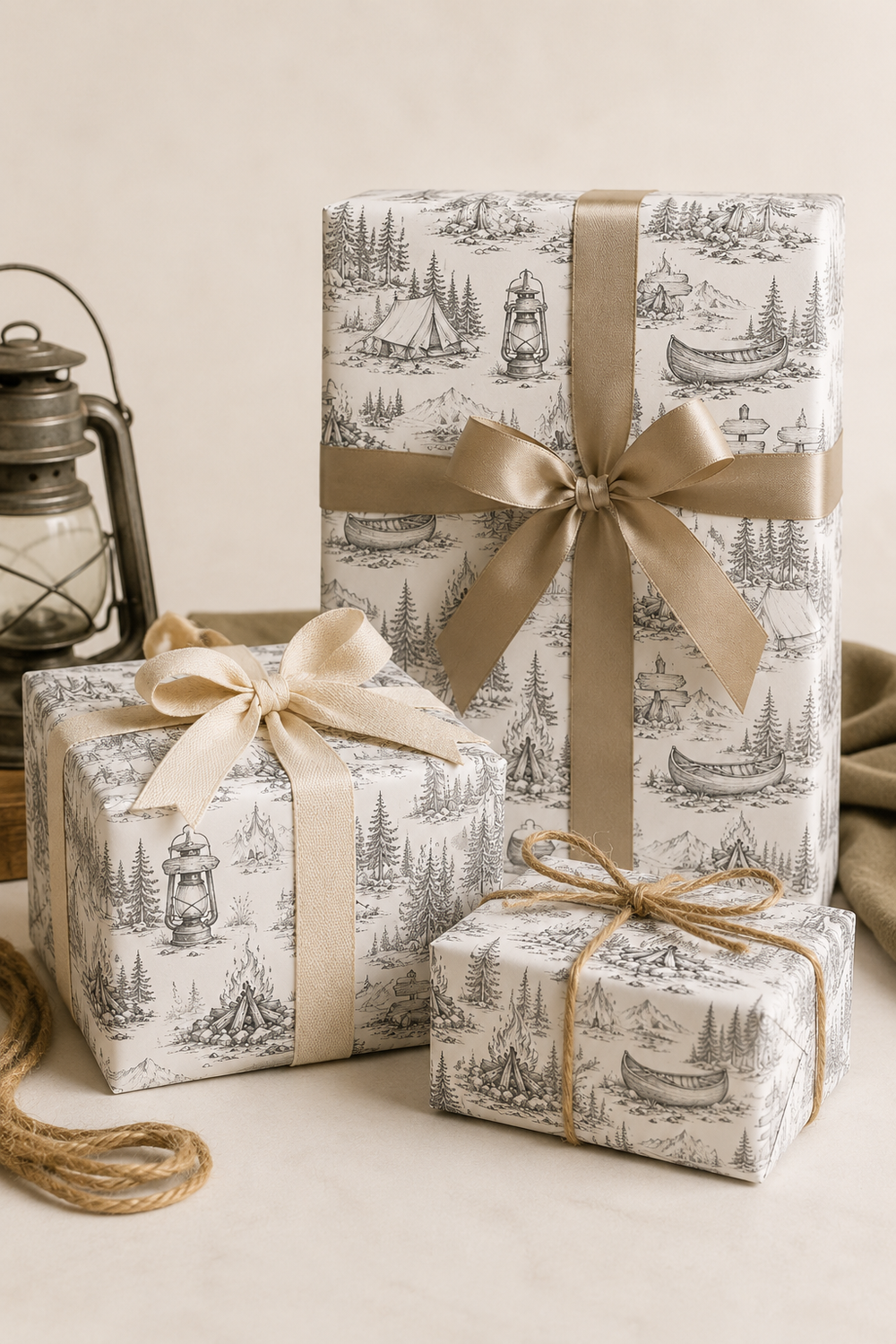 Rolled camping wrapping paper suitable for birthdays, Father’s Day, scouts and outdoor lovers.
