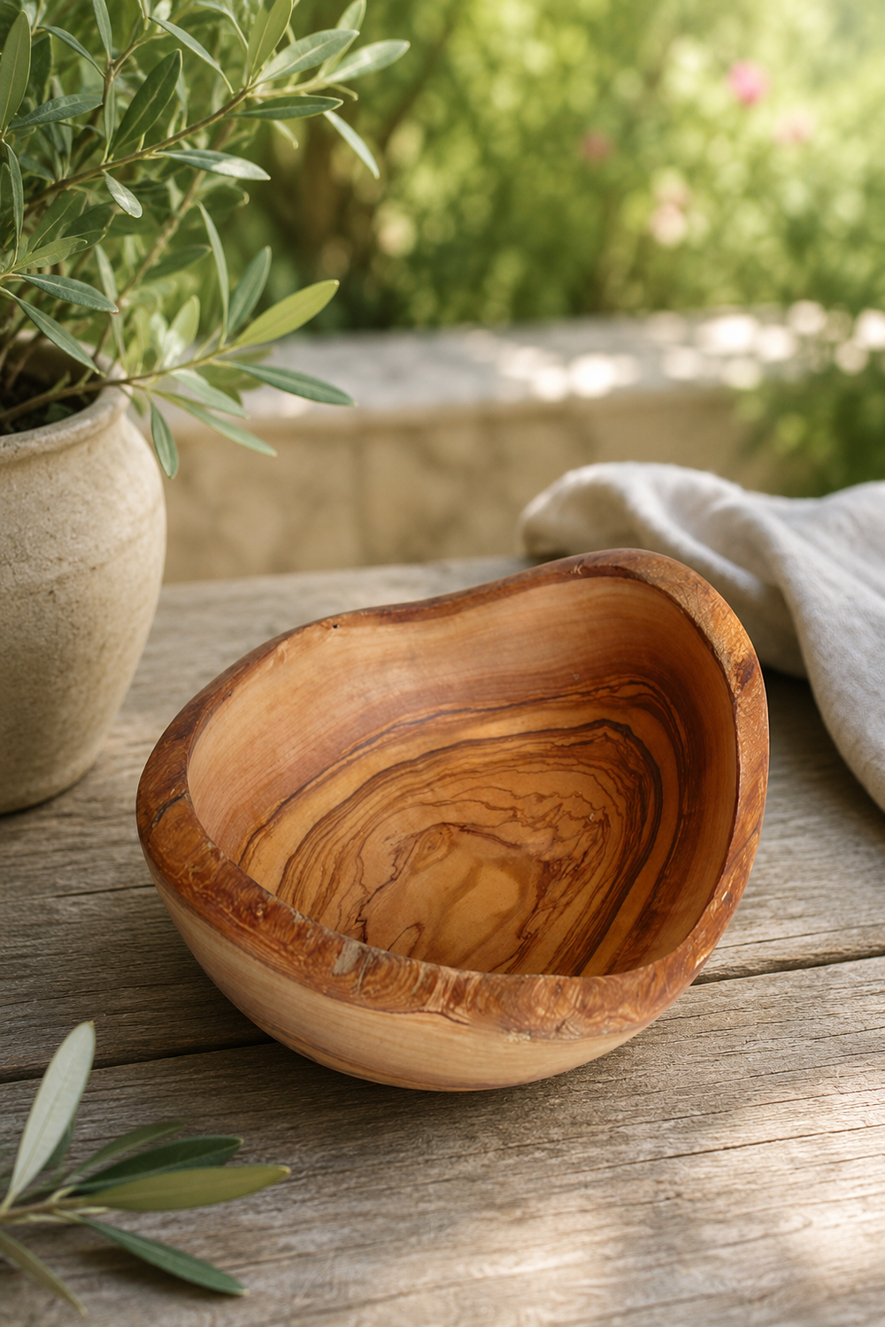 Round 14cm olive wood bowl for dips and table nibbles
