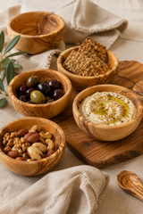 Round olive wood tapas bowl for olives and nuts