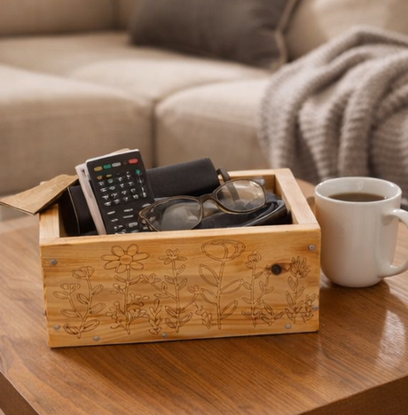 wooden storage box used in  living room