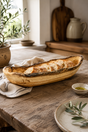 Rustic olive wood bread bowl with natural grain
