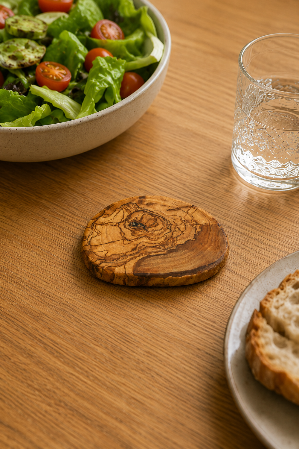 Rustic wooden pan rest made from natural olive wood