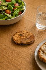 Rustic wooden pan rest made from natural olive wood