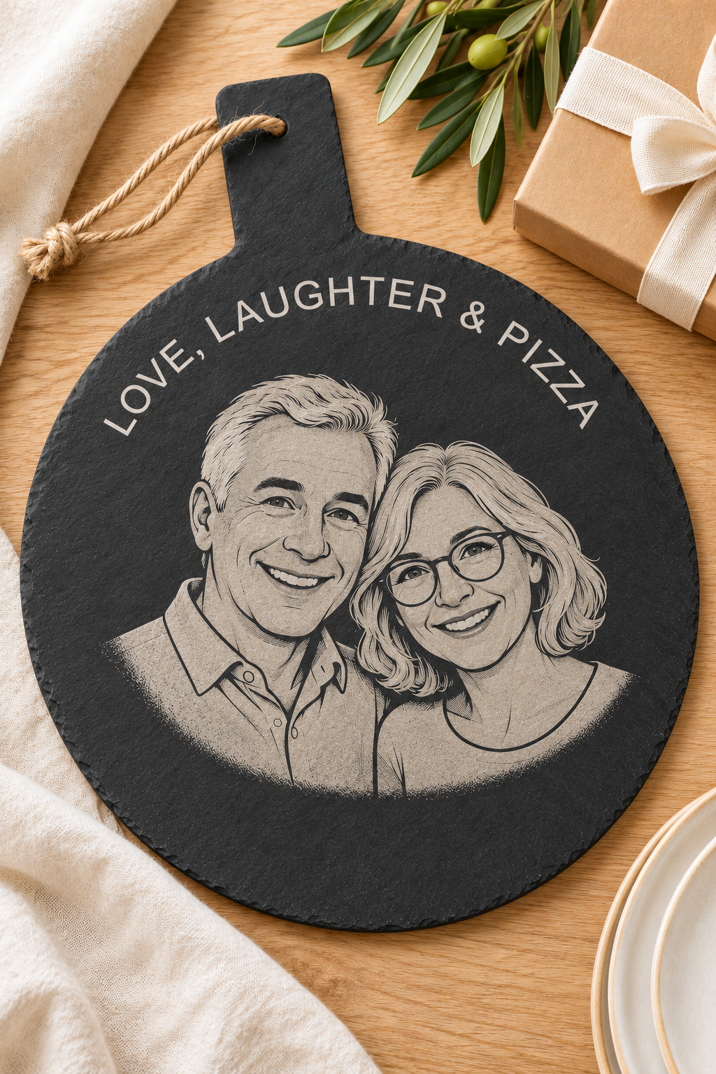 Personalised Slate Pizza Board – Your Photo as a Cartoon
