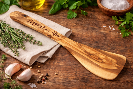 Olive Wood Spatula Cooking Utensil (30cm) with Optional Personalised Engraving
