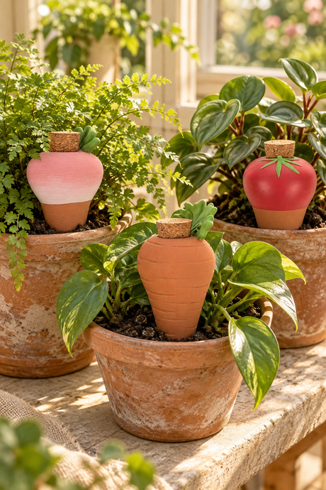 Terracotta Watering Spikes – Vegetable Designs, Set of 3