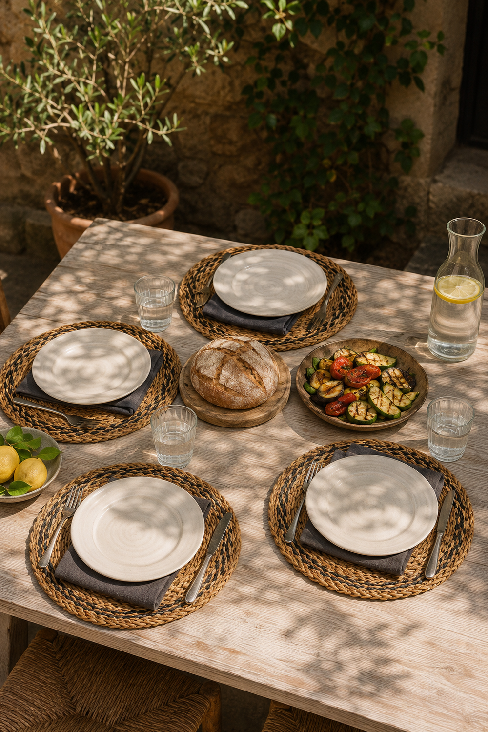 Scalloped Seagrass Placemats Set of 4 – Two-Tone Handwoven Round Table Mats