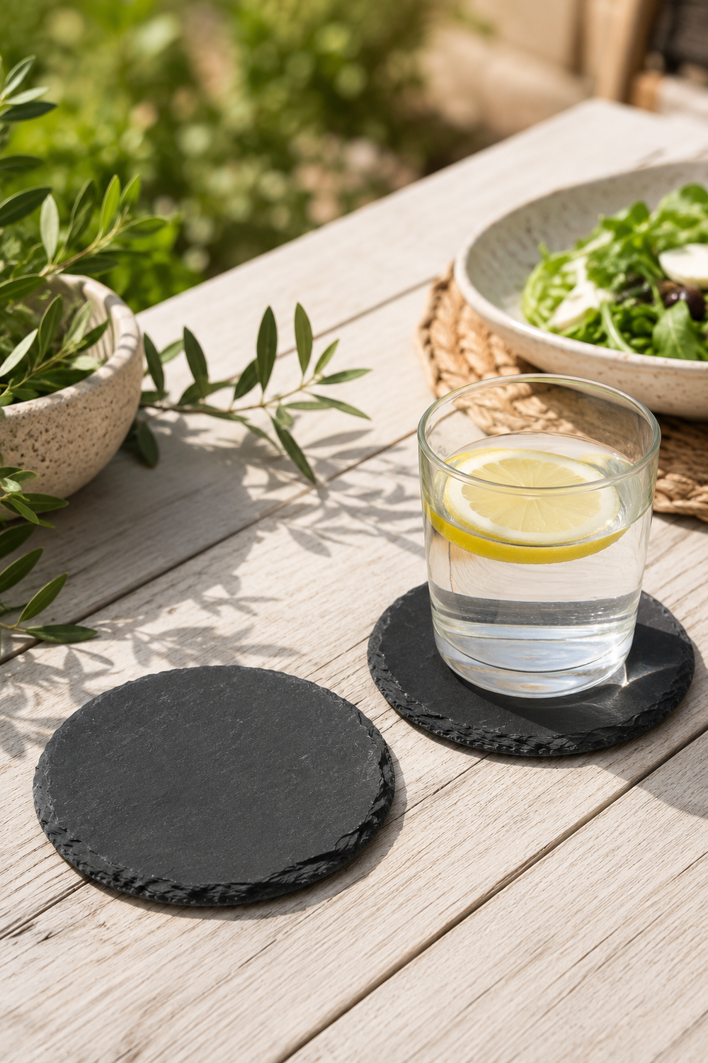 Set of 2 Round Slate Drinks Coasters – Natural Slate Coasters 10cm