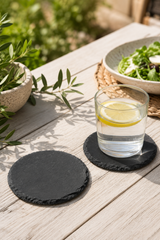 Set of 2 Round Slate Drinks Coasters – Natural Slate Coasters 10cm