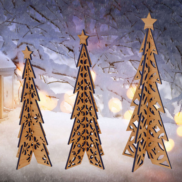 Christmas Trees shelf sitters set of 3, cutwork, cherry colour