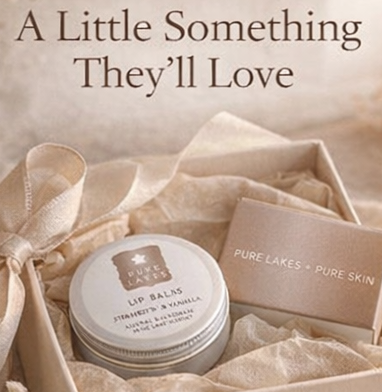 natural lip balm with text and product shots.