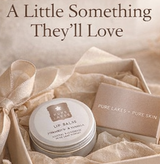 natural lip balm with text and product shots.