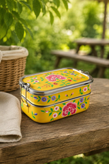 Sunshine hand-painted stainless steel tiffin lunch box with three compartments