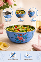 Cornflower Blue Pansy Hand Painted Stainless Steel Snack Bowl – 14.5cm