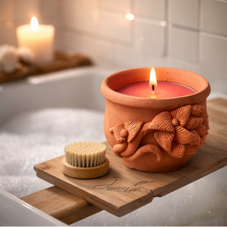 Terracotta candles in Bathroom