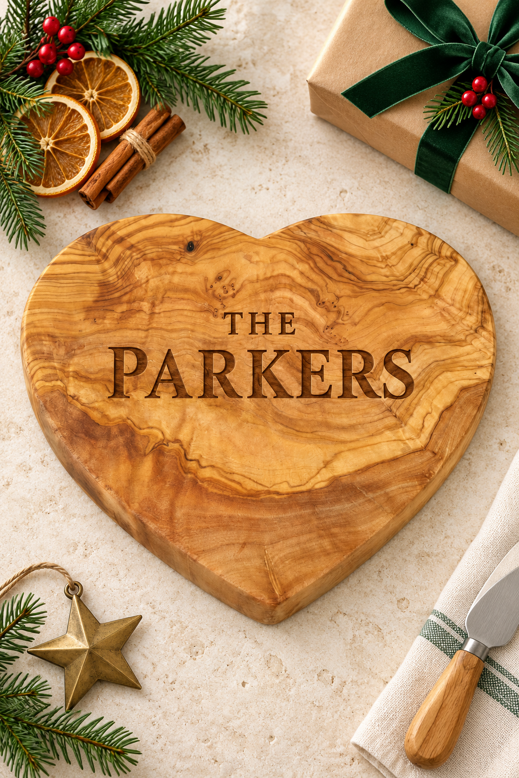 Small Olive Wood Heart Cheese Board – Blank or Personalised