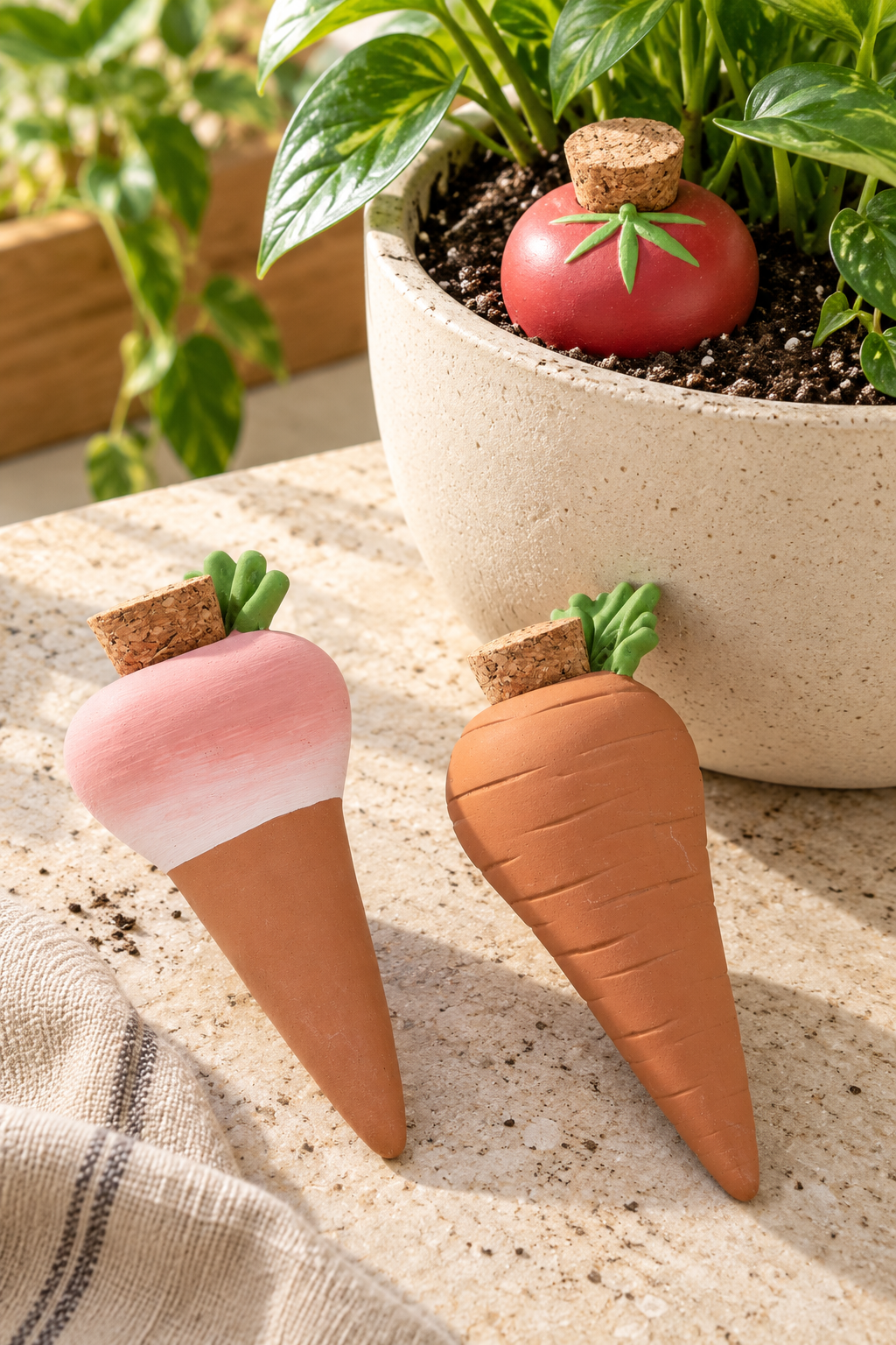 Terracotta Watering Spikes – Vegetable Designs, Set of 3