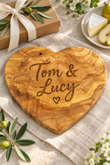 Small Olive Wood Heart Cheese Board – Blank or Personalised