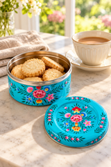 Candle Gift Set in a Hand-Painted Blue Tin – 5 Clay Pot Candles
