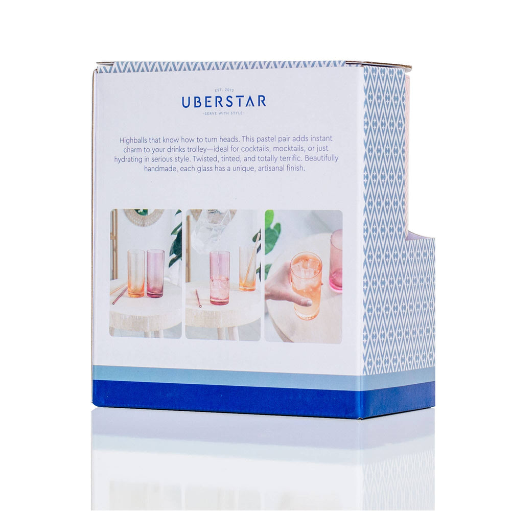 Uberstar product packaging with images of glasses and text on a white background