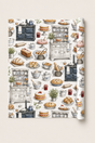 Vintage baking gift wrap featuring cakes, bread, pastries and British kitchen details.