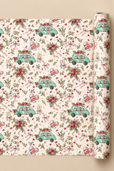 A roll of Wacky Wedding Car Wrapping Paper in Mint Green & Pink