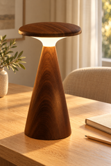 Rich walnut tones and a soft glow make Sylva Large an easy addition beside a sofa or bed.