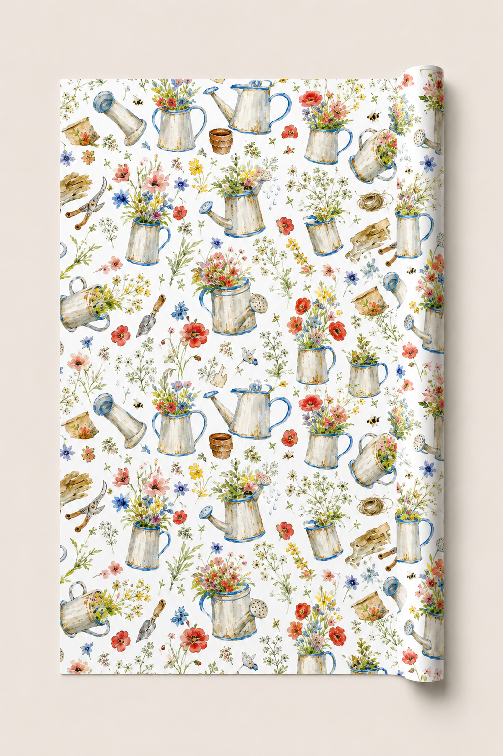 Watering Cans & Wildflowers Wrapping Paper