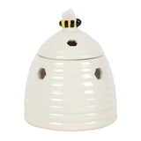 White Ceramic Beehive Oil Burner with Bee Lid