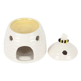 White Ceramic Beehive Oil Burner with Bee Lid