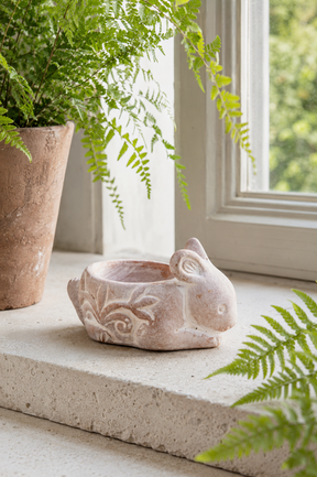 Whitewashed Terracotta Rabbit Tealight Holder – 9.5cm