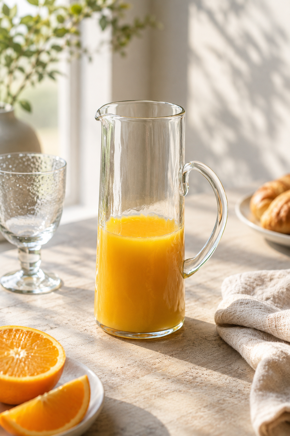 Winchcombe clear recycled glass serving jug with curved handle