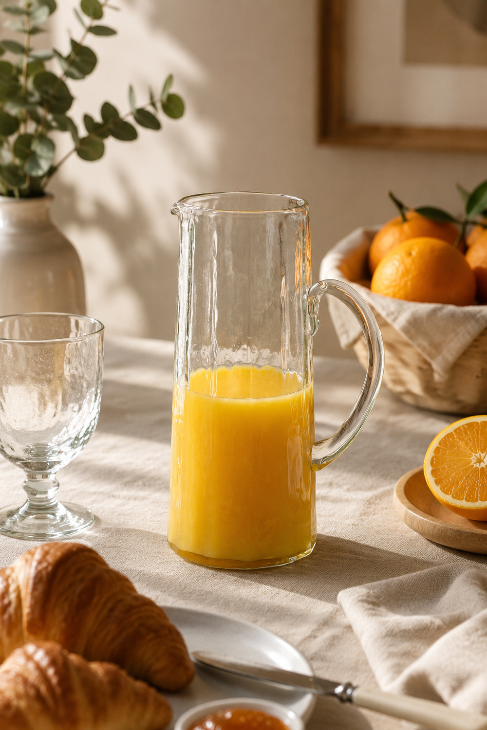 Winchcombe clear recycled glass serving jug with curved handle 
