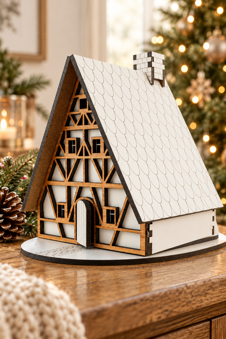 Wooden Christmas House with LED Candle | German-Inspired