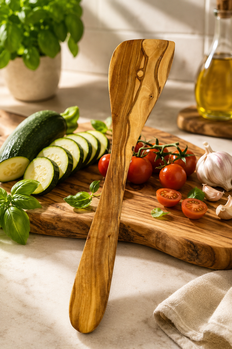 Wooden cooking spatula made from olive wood