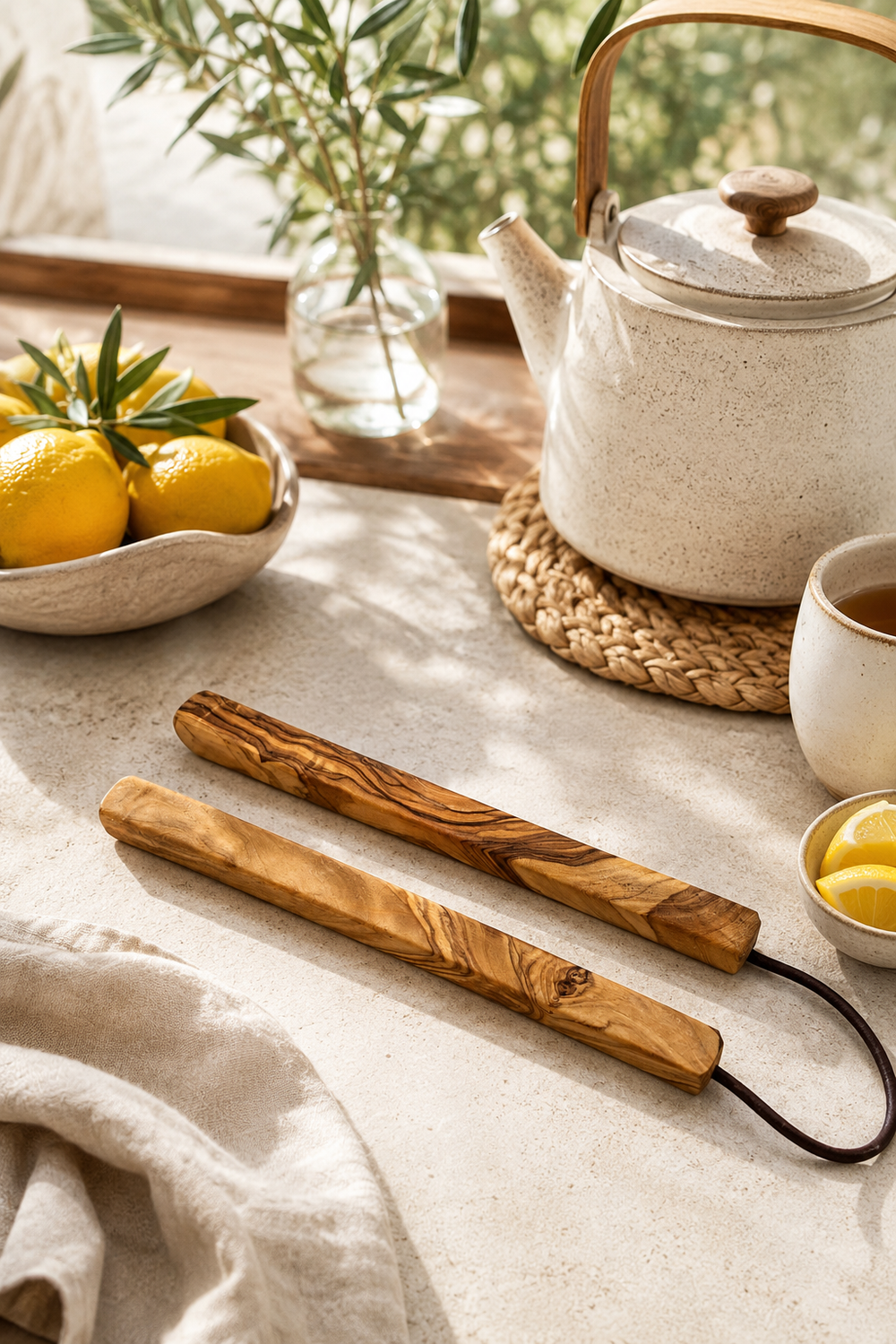 Wooden heat-resistant pan rest made from olive wood