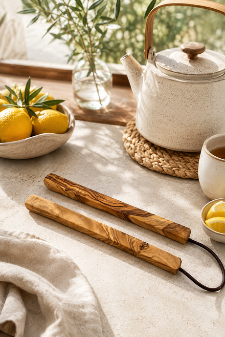 Wooden heat-resistant pan rest made from olive wood