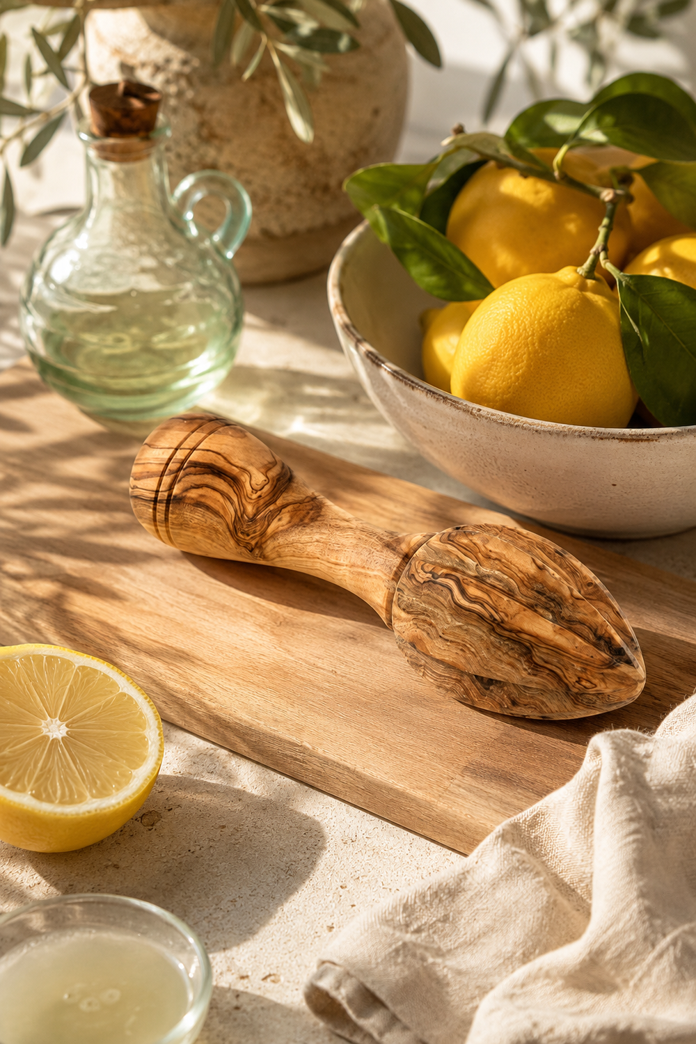 Wooden lemon squeezer made from natural olive wood