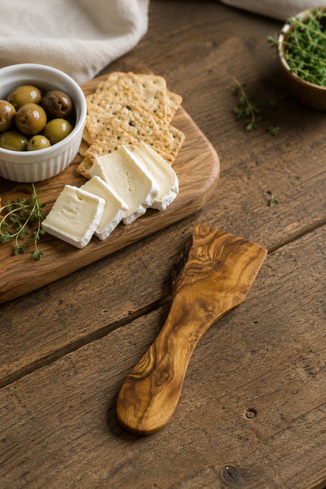 Wooden serving spatula made from solid olive wood