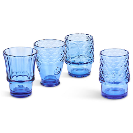 Fish Stacking Drinking Glasses – Blue Set of 4 (250ml Tumblers)