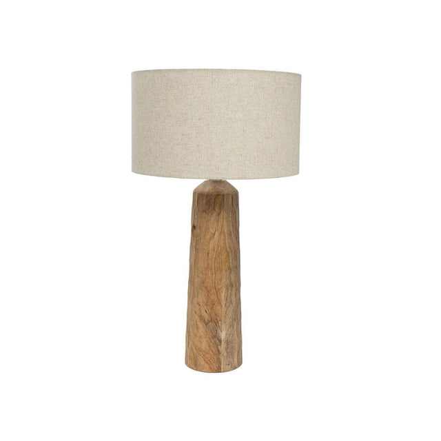 Siston Textured Wooden Table Lamp – Mango Wood with Linen Shade