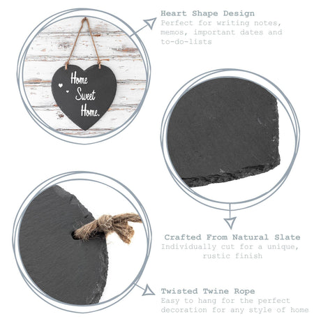 Personalised Large Heart Slate Sign | Engraved Hanging Slate Board