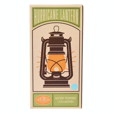 Box of a hurricane lantern with a lantern illustration on a beige background