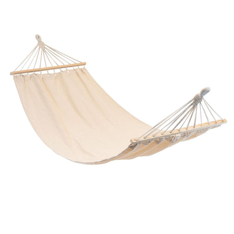 Beige hammock with wooden bars on a white background