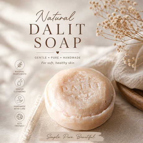 Natural DALIT soap on a textured surface with decorative elements