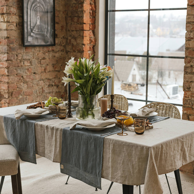 Dark Grey Linen Table Runner