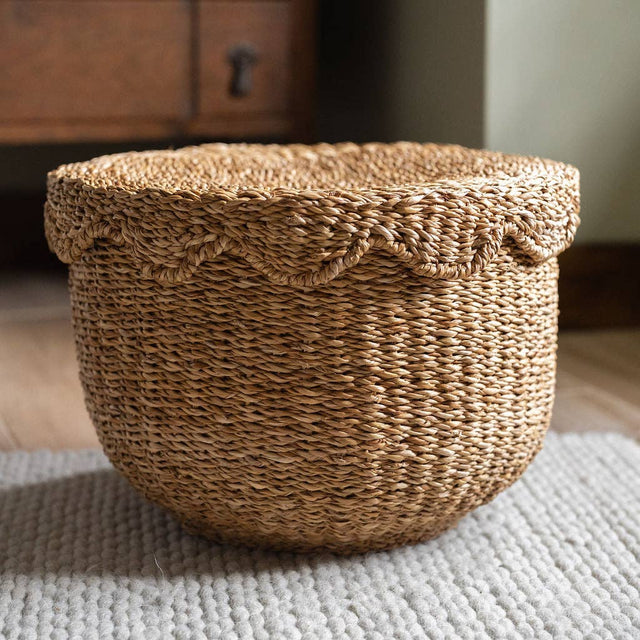 Bangali Scalloped Lidded Seagrass Storage Baskets – Set of 3