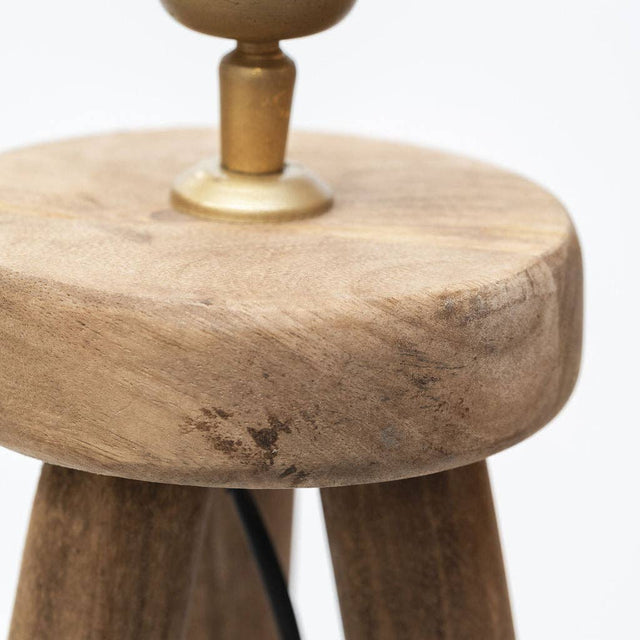 Pill Table Lamp – Hand-Carved Mango Wood Tripod Base