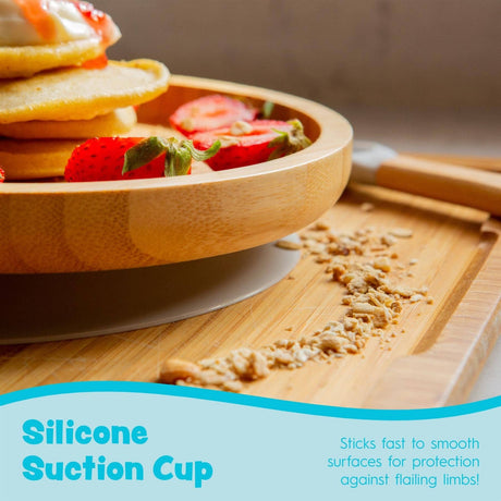 Beige Round Bamboo Suction Plate – by Tiny Dining